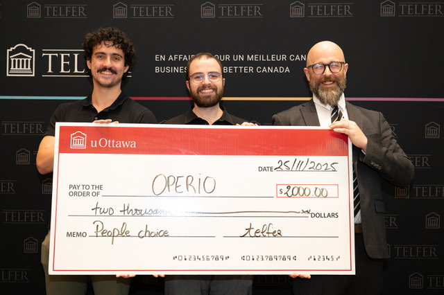 Photo of Nicholas Laflamme, Albino Nikolla, and Eric Nelson (People's Choice award winner)