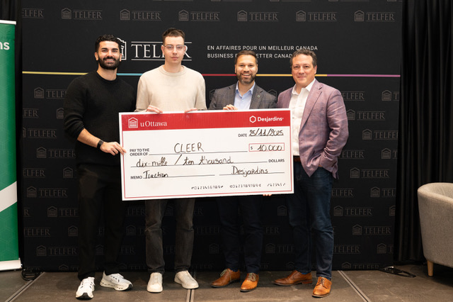 Photo of Kian Tabesh, Petar Slatinac, Nishant Raizada, and Sébastien Dignard (Traction Category winner and judges)