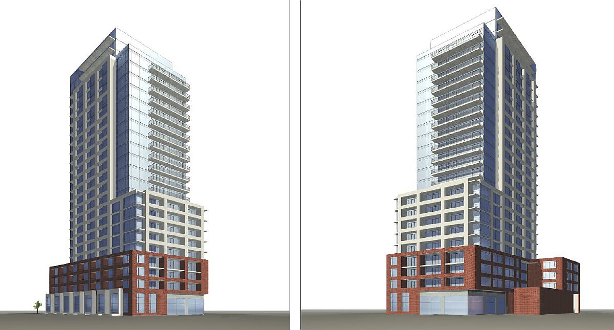 Renderings of a proposed residential tower at 500 and 508 Edgeworth Ave. Image credit: Fotenn Planning + Design