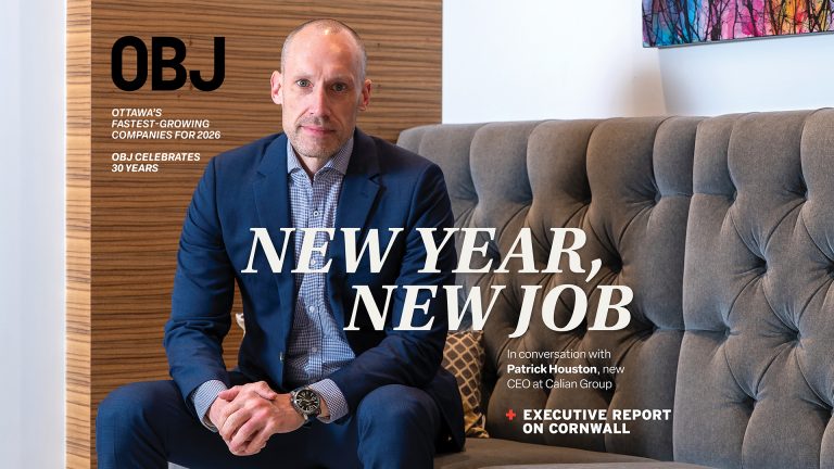 The cover of OBJ's February 2026 flagship magazine; Calian's new CEO Patrick Houston.