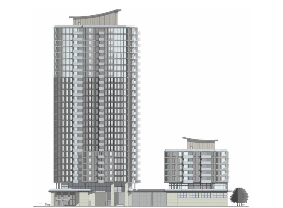 Rendering of proposed two tower development at 1296 and 1300 Carling Ave. Image credit: Ambassador Realty