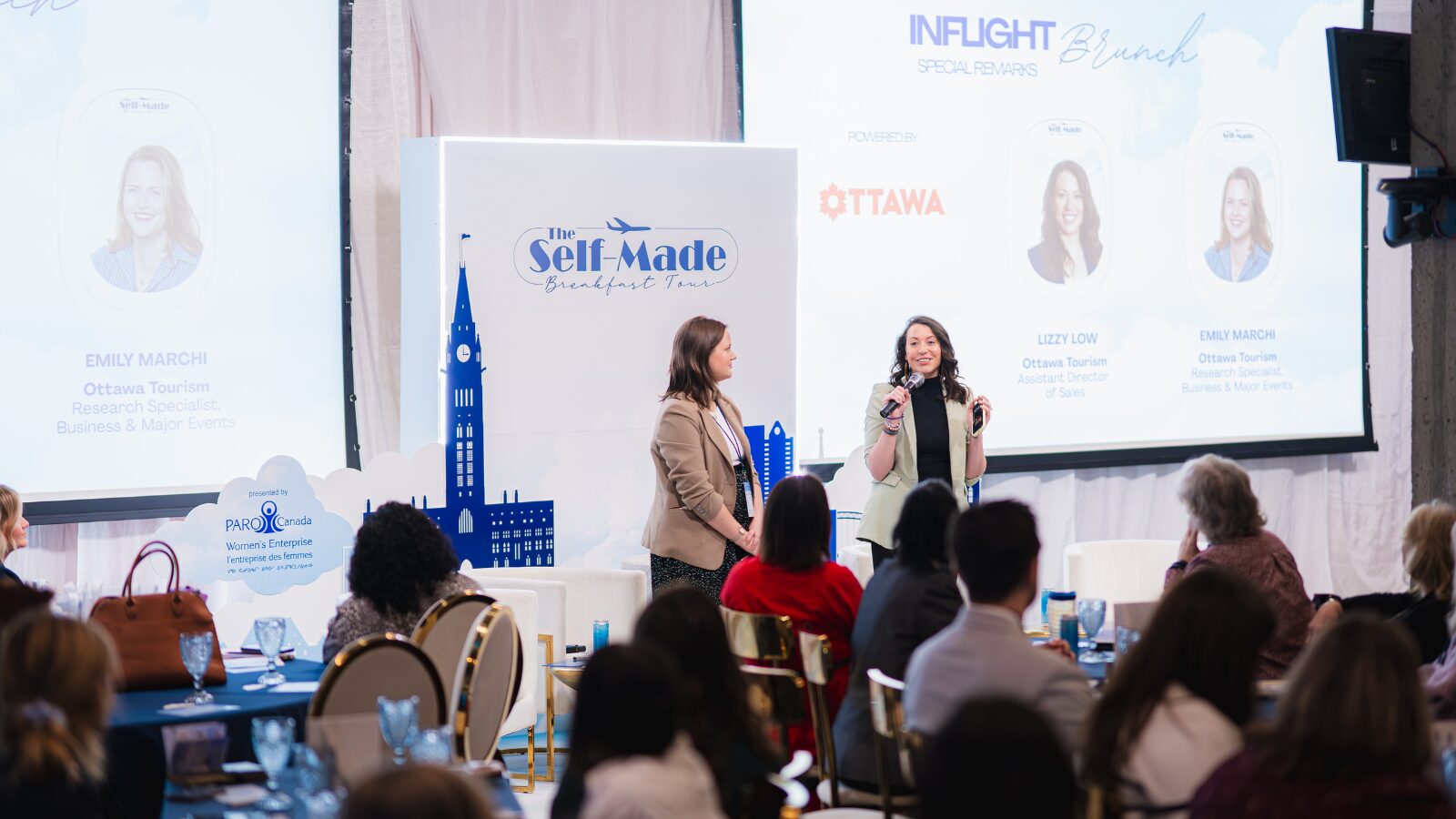 Lizzy Low and Emily Marchi from Ottawa Tourism share their remarks as the Official Brunch Sponsors for the Ottawa tour stop, welcoming guests into Ottawa from across the country.