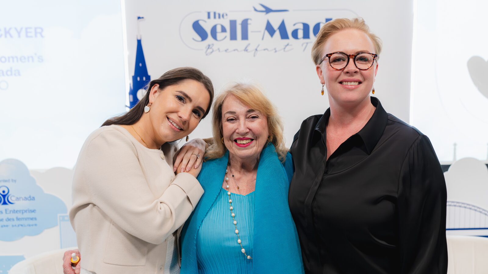 Rosalind Lockyer (centre), CEO & Founder of PARO Centre for Women's Enterprise, Presenting Partner of the Tour and keynote speaker, poses with co-hosts (left) Anna Sinclair, Sinclair Creative Agency (SCA), and Melissa Cooke (right), PARO Centre for Women's Enterprise.