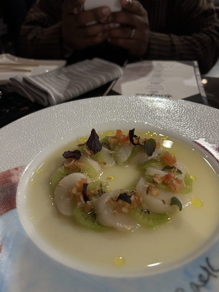 Scallop and kiwi dish at Akira Back. Photo by Jordan Pizzuti.