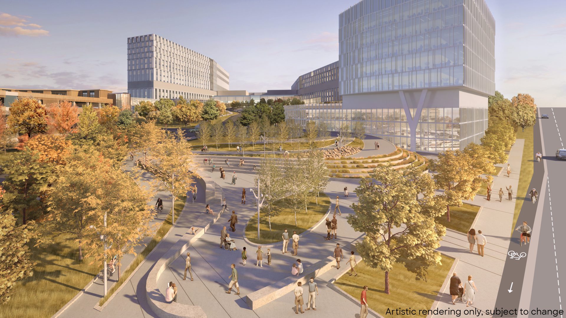 A rendering of the landscape of the new hospital.