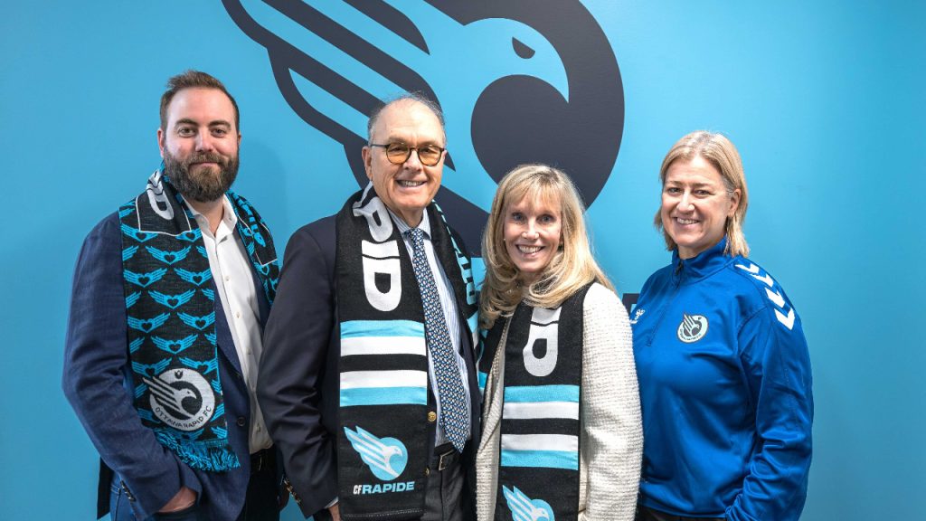 From left: Thomas Gilbert, CEO of Ottawa Rapid FC; Nick Sakellariadis and Ellen Shumway of Arcadia MapleLeaf Soccer; and Heidi Bloomfield, founding owner and chief sport officer of Ottawa Rapid FC. Photo supplied.
