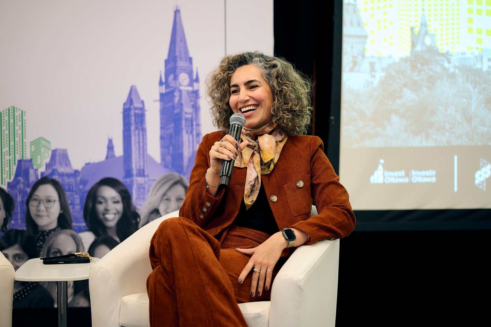 Keynote speaker Tara Akhavan, a global tech leader and founder, takes the stage to share insights on scaling innovation and building impact.