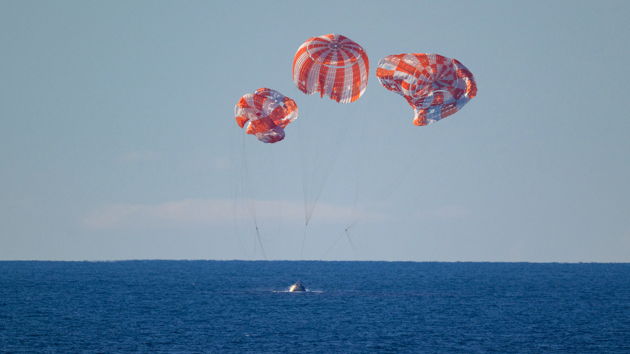 The crew of NASA's Artemis II mission land on Earth on April 10, 2026. Photo credit: NASA/Bill Ingalls.