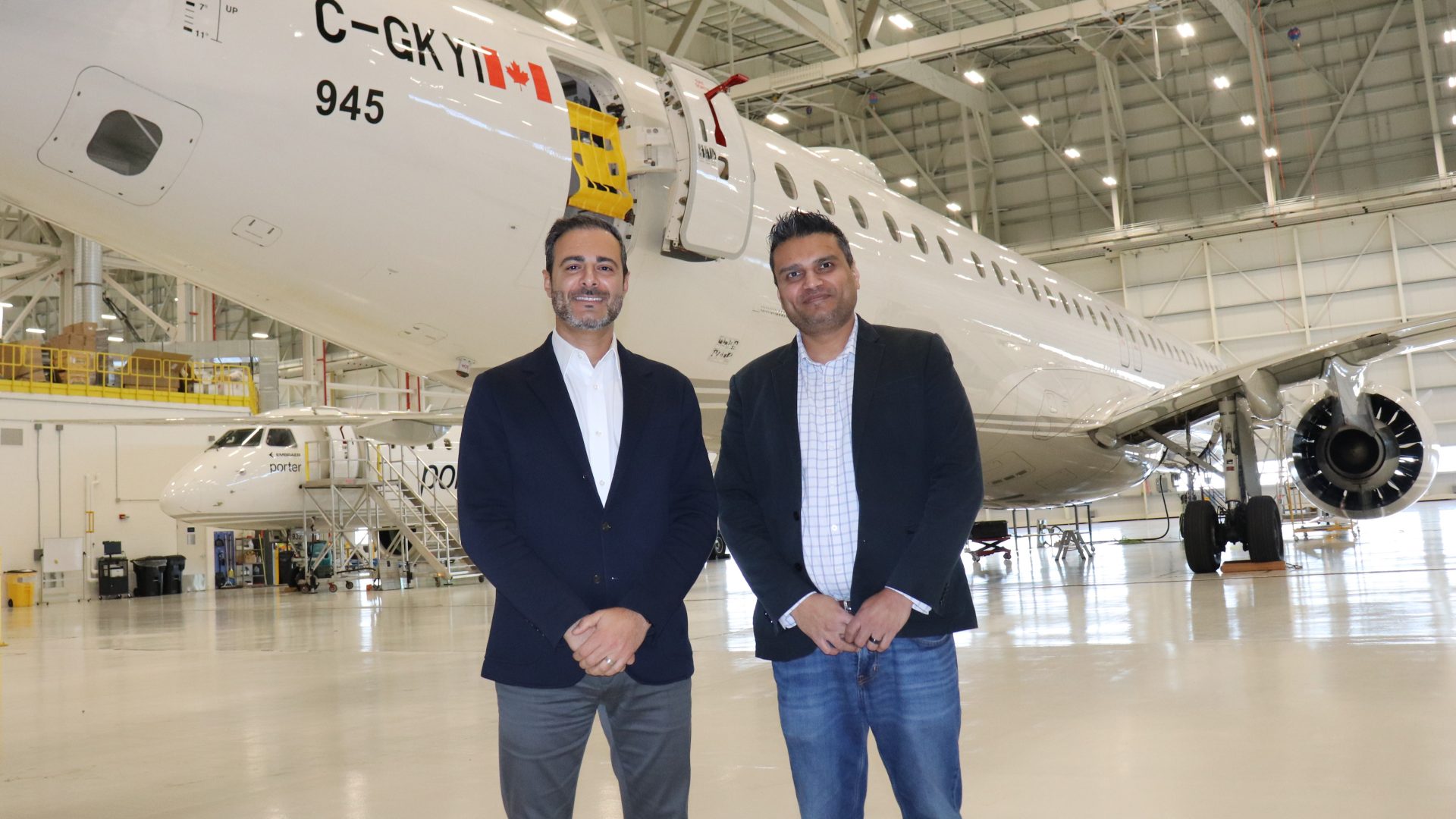 Porter Airlines senior vice-president and chief commercial officer Edmond Eldebs (left) and line maintenance manager Dax Mistry. Photo by Mia Jensen