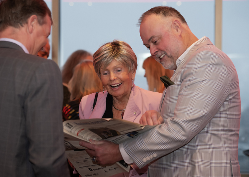 Shirley Westeinde and Michael Curran of Ottawa Business Journal share memories at the Ottawa Business Journal 30th Anniversary Party at Venue TwentyTwo, March 31, 2026. Photo by Tia MacPherson for OBJ.