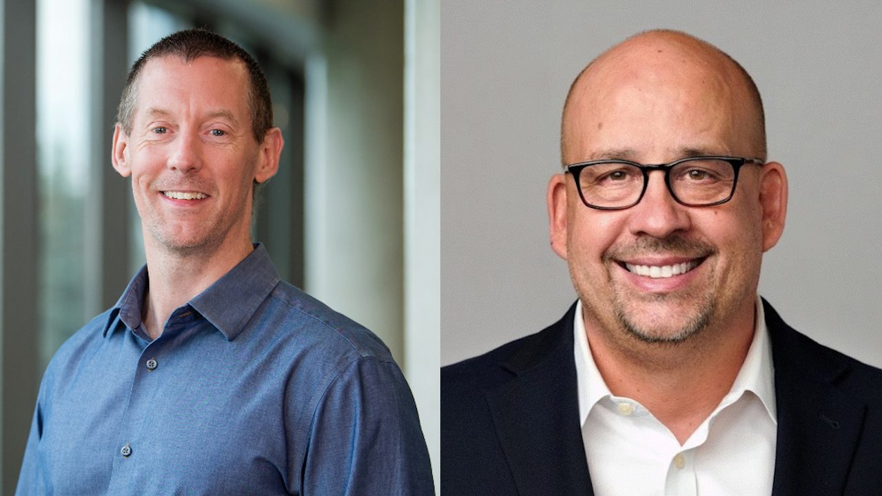 Outgoing CEO Alan Coady (left), now vice-president of the board of directors for Fidus Systems, and incoming CEO Stan Lequin. Photos supplied