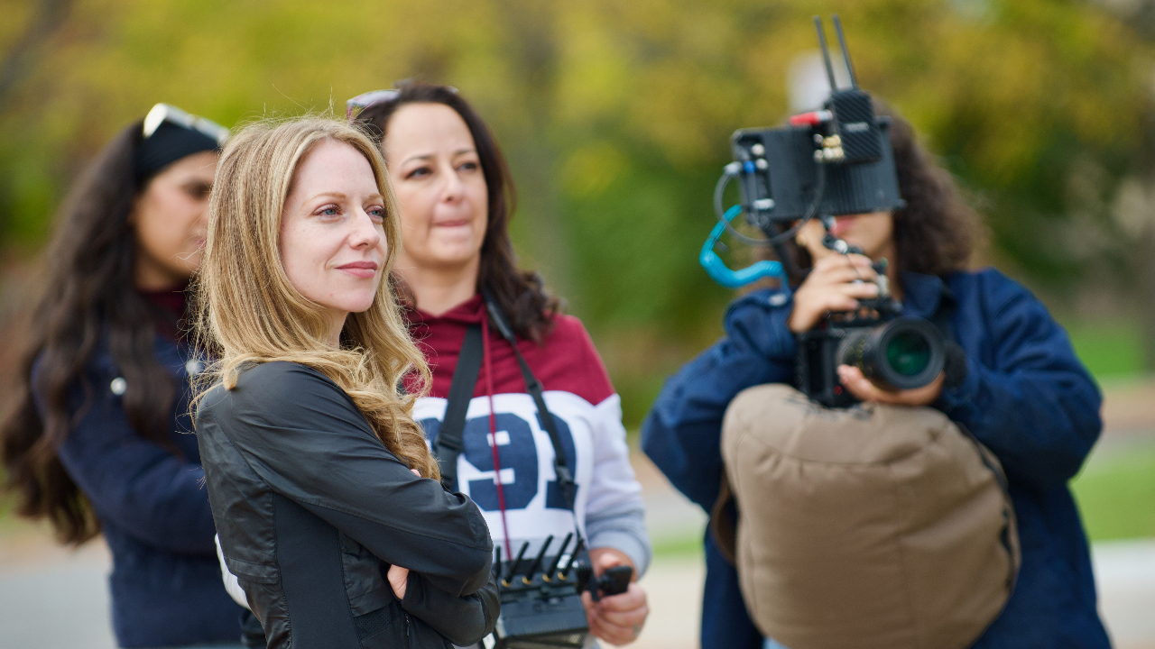 Krista Marchand (front), co-founder of Ottawa-based production company Further & Co., during the shooting of A League Of Her Own. Photo supplied.
