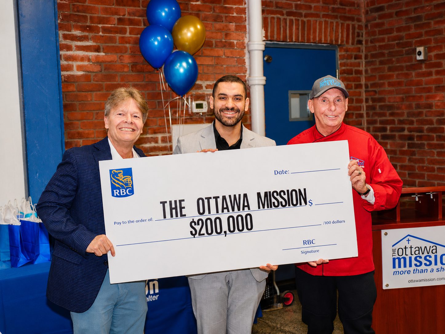 (From left to right): Peter Tilley, CEO, The Ottawa Mission; Yasser Ghazi, Vice President- Commercial Financial Services, Ontario North & East RBC; Chef Ric Allen-Watson, Director of Food Services, The Ottawa Mission.
