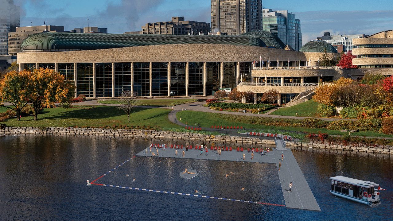 The National Capital Commission's new waterfront area behind the Canadian Museum of History in Gatineau is opening in early July. Rendering: NCC.
