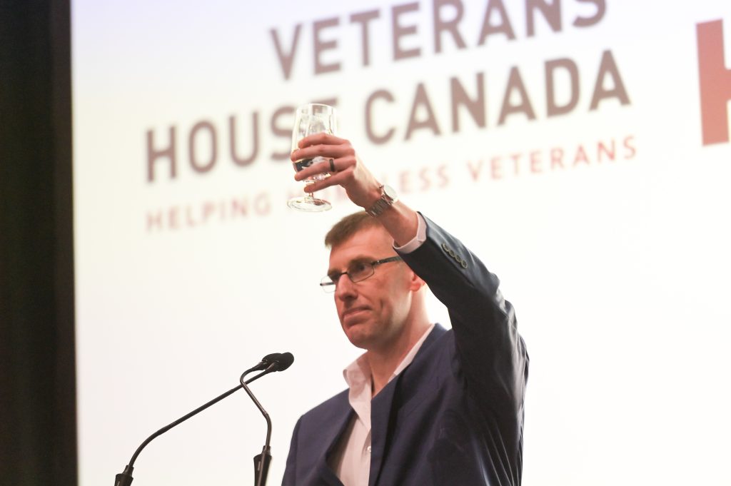 Major Colin Carswell delivers a toast during Veterans’ House Canada’s Andy Carswell Building 5th Anniversary celebration at the Canadian Aviation and Space Museum. Photo by James Park.