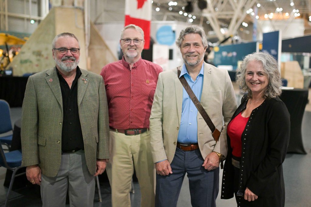 Left to right: Stéphane Guy (National Operations Manager, VHC), Klaus Kollenberg (Board member, VHC), André Thivierge (Co-founder, City of Ottawa Veterans Task Force) and Andrée Paige (Co-Chair, City of Ottawa Veterans Task Force) at Veterans’ House Canada’s Andy Carswell Building 5th Anniversary celebration at the Canadian Aviation and Space Museum. Photo by James Park.