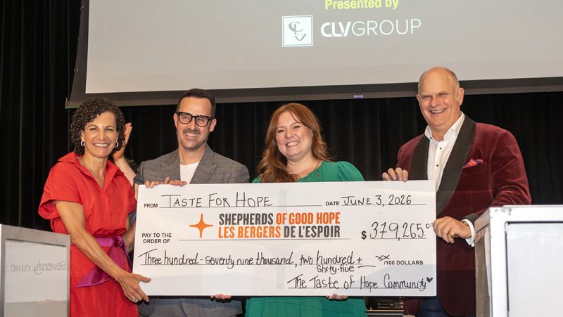 Event Co-Chair Susan Margles (Ottawa International Airport Authority), Stephen Bartolo (Shepherds of Good Hope), Meighan Hartley (SOGH) and event Co-Chair Shawn Hamilton (Proveras Commercial Realty) at Taste for Hope 2026 in support of Shepherds of Good Hope, at the Brookstreet Hotel on June 3, 2026. Photo by Tia MacPherson-Abdulla for OBJ.