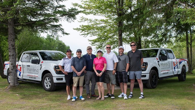 Steve Hope, Dave Walton, Brodie Hudson, Chantal Poirier, Brian Chartier, Vinnie Oliver and Reuben Helder at the 2026 GOHBA & Harding Home Comfort Centre Spring Golf Tournament at The Meadows Golf & Country Club on June 4, 2026. Photo by Tia MacPherson-Abdulla for OBJ.