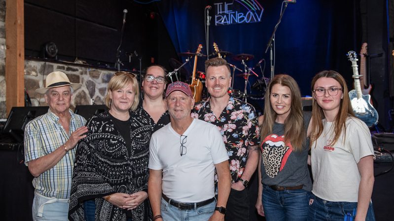 Andre Desjardins (The Rainbow Bistro), Tara Shannon (OMIC), Natalie Bernardin (The Rainbow Bistro), Kevin Ford (OMIC), Colin Mills (Algonquin College), Tammie Trellert (OMIC) and her daughter Sara at Tech Rocks at The Rainbow Bistro, June 5, 2026. Photo by Tia MacPherson-Abdulla for OBJ.