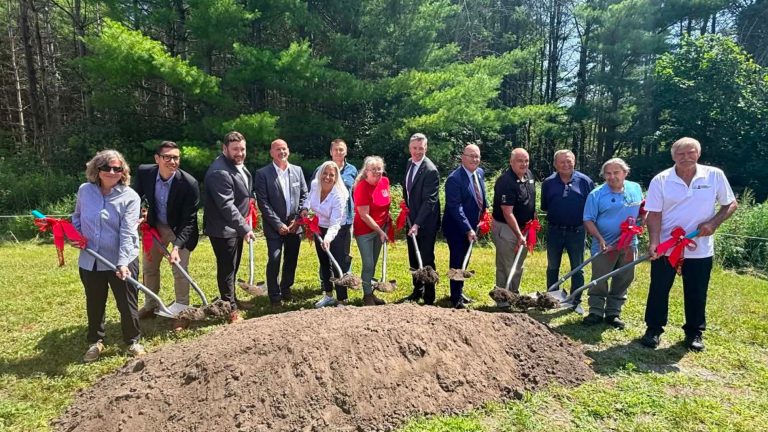 Officials, Indigenous partners, community leaders and HFI Pyrotechnics representatives break ground on the company’s $120-million expansion at its Edwardsburgh Cardinal facility.