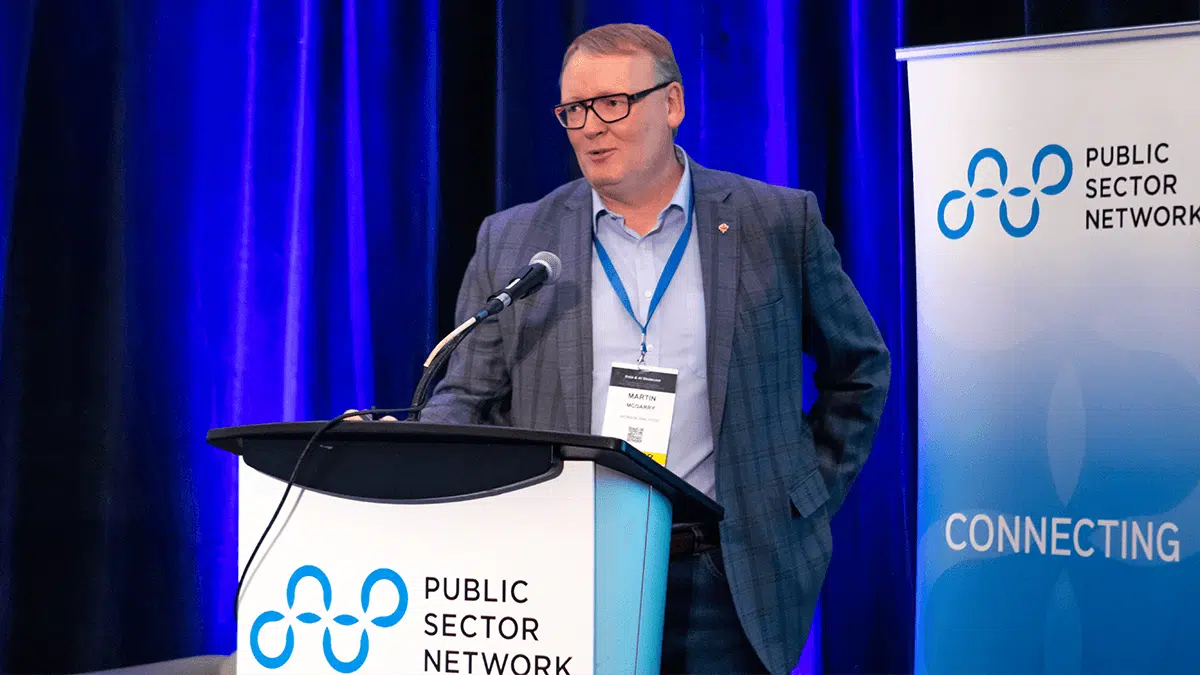 President and Chief Data Scientist Martin McGarry sharing insights on the future of data and AI with public sector leaders at a Public Sector Network event.