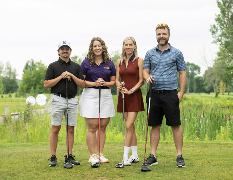Mike Mundee (EllisDon), Kristi Guenette (CHEO Foundation), Emily Jamieson (CHEO Foundation) and Jeff Smye (EllisDon) playing for team CHEO at the MCA Ottawa Annual Charitable Golf Tournament at The Meadows Golf and Country Club July 9, 2026. Photos by Tia MacPherson-Abdulla for OBJ.