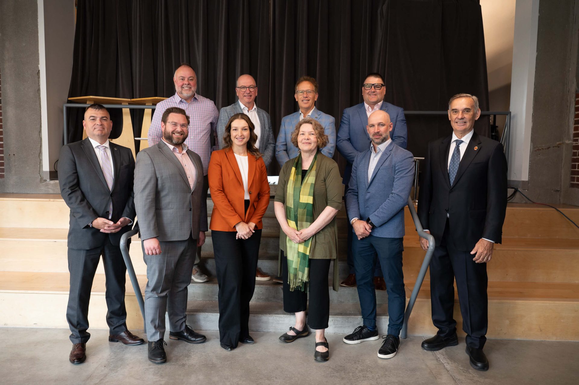 Local residential development sector leaders gathered on Aug. 26, 2026 at Invest Ottawa for OBJ’s Executive Roundtable on Homes & Construction. Back row left to right: Michael Curran of Ottawa Business Journal, Hugh Gorman of Colonnade BridgePort, Stéphane Giguère of Ottawa Community Housing, Patrick Mainville of La Cité Collégiale. Front row left to right: Bill Ferreira of Ottawa Construction Association, Jason Burggraaf of Greater Ottawa Home Builders’ Association, Katherine Root of Algonquin Centre for Construction Excellence, Anne Howland of Ottawa Business Journal, Mark Arnold of Minto Group, and John Liptak of OakWood Design and Build.