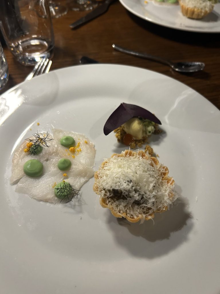 Chef Becerra's sablefish usuzukuri and manila clam tart, aged wild B.C. sablefish crudo, and a manila clam gelato. Photo by Jordan Pizzuti.