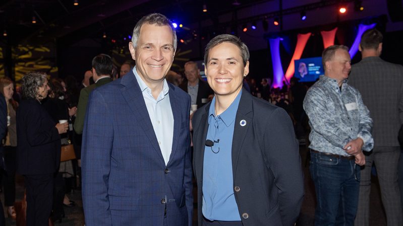 Ottawa Mayor Mark Sutcliffe and Stephanie Carter (The Royal) at The Royal's Leaders for Mental Health Breakfast at the Cohere Centre on Oct. 7, 2026. Photo by Tia MacPherson-Abdulla/OBJ.